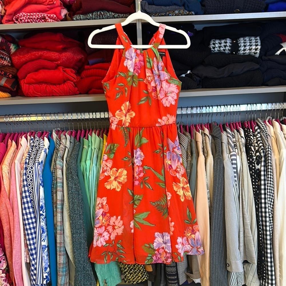 INC International Concepts red floral print tie back sleeveless dress size 0P
